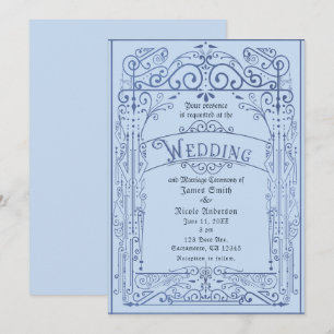 Puderblau Weiße Vintage Viktorianische Deco Hochze Einladung