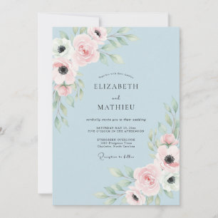 Puderblaue Ätherische Blumige Hochzeit Einladung