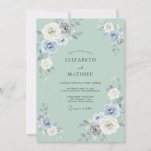 Puderblaue Ätherische Blütenhochzeit Einladung