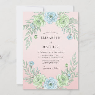 Puderblaue Ätherische Botanische Hochzeit Einladung