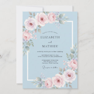 Puderblaue florale Bogen-Verzierung Hochzeit Einladung