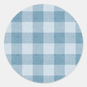 Puderblaue Gingham-Buffalo-Karo-Linoleum-Textur Runder Aufkleber