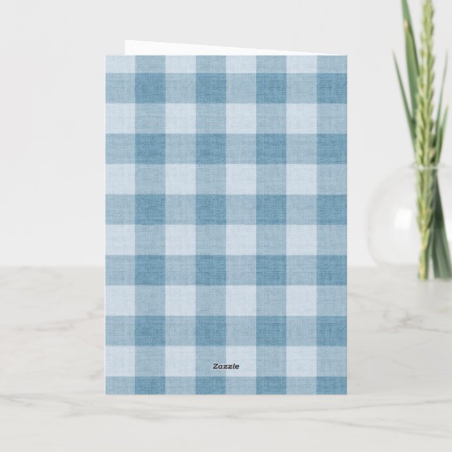 Puderblaue Gingham Büffelkariert Leinenstruktur Karte (Rückseite)