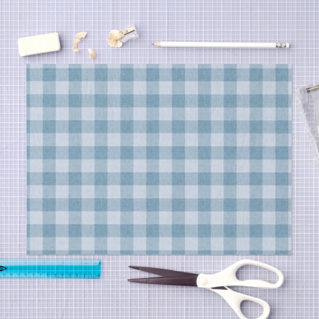 Puderblaue Gingham Büffelkariert Leinenstruktur Seidenpapier (Handwerk)