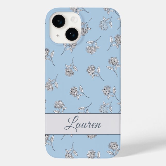 Puderblaue Hortensien-Blumenmuster-Monogramm  Case-Mate iPhone Hülle (Rückseite)