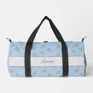 Puderblaue Hortensien-Blumenmuster-Monogramm Duffle Bag