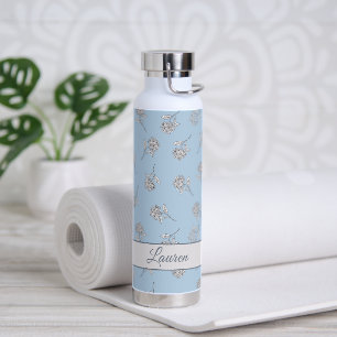 Puderblaue Hortensien-Blumenmuster-Monogramm  Trinkflasche