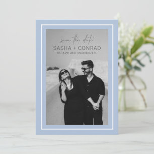Puderblaue kühne Umrandung Foto Moderne Hochzeit Save The Date