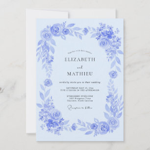 Puderblaue malerische Blumenhochzeit Einladung