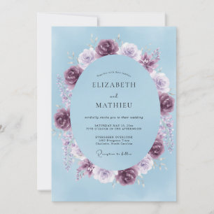 Puderblaue Pflaume Ranunculus Eukalyptus Hochzeit Einladung