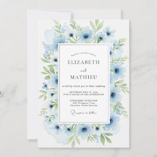 Puderblaue ruhige botanische Hochzeit Einladung