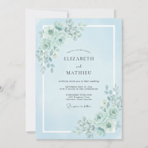 Puderblaue ruhige romantische Hochzeit Einladung