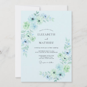 Puderblaue strahlende botanische Hochzeit Einladung