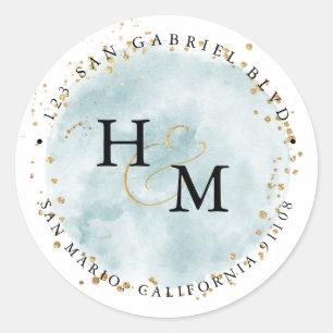 Puderblaue Wasserfarbpinsel Goldschrift Et-Zeichen Runder Aufkleber