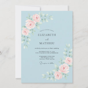 Puderblaue zarte Blumenhochzeit Einladung