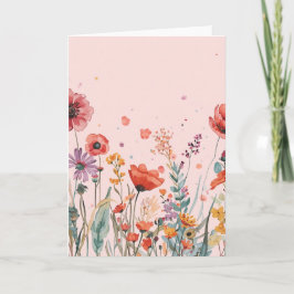 Puderrosa Hintergrund mit Mohn, Wildblumen Karte