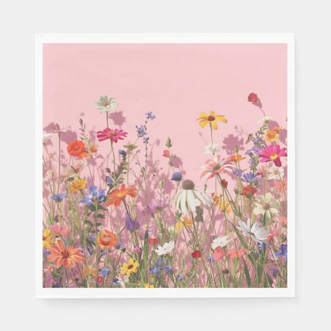 Puderrosa Hintergrund mit wilden Blumen Serviette (Vorderseite)