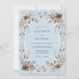 Puderweiche Blaue Blättrige Hochzeit Einladung