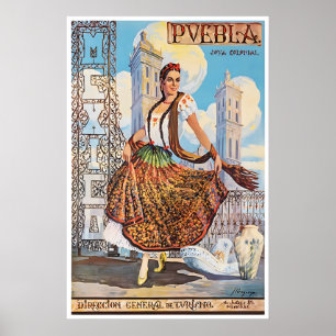 Puebla Kunst Mexiko Reiseplakat Mexikanischer Druc Poster