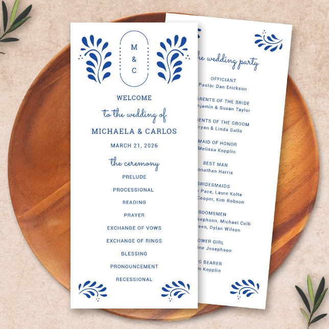 Puebla Style Blue Mexican Wedding Program Programm (Puebla Style Blue Mexican Wedding Program by Fiesta Valley Print)