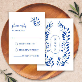 Puebla Style Blue Mexican Wedding RSVP Card Karte