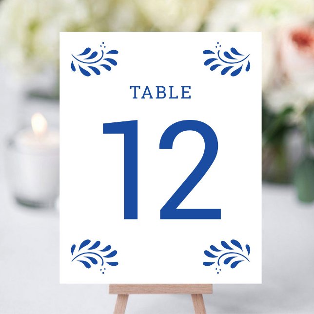 Puebla Style Blue Wedding Tischnummer (Puebla Style Blue Wedding Table Number by Fiesta Valley Print)