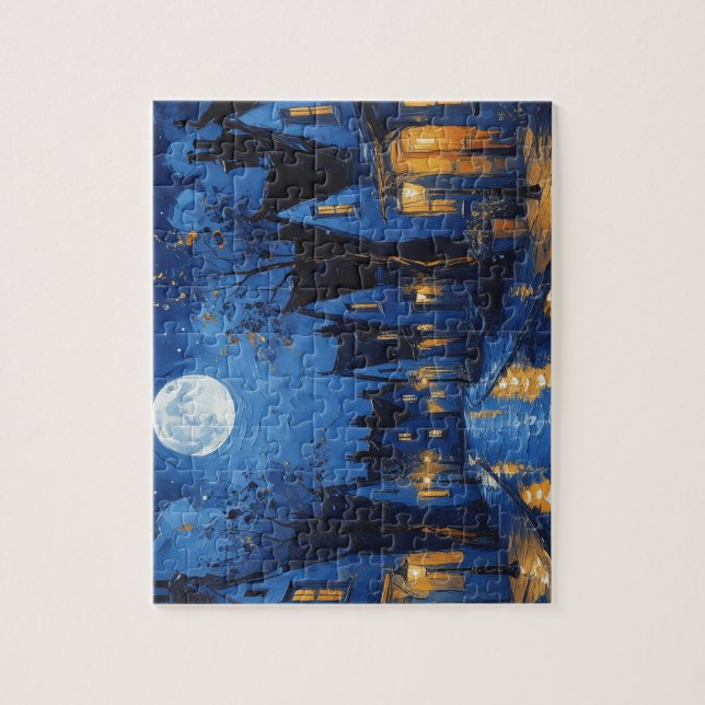 Pueblo de noche con luces y faroles puzzle (Vertikal)