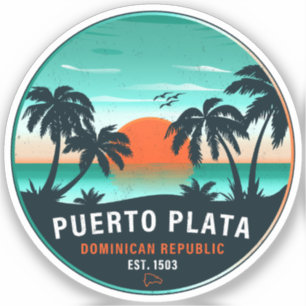 Puerto Plata Dominican Retro Sunset Souvenir 60er Aufkleber