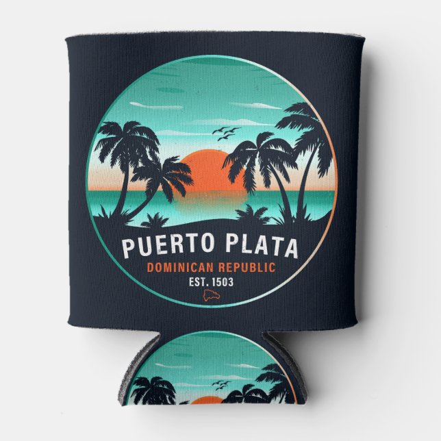 Puerto Plata Dominican Retro Sunset Souvenir 60er Dosenkühler (Vorderseite)