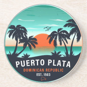 Puerto Plata Dominican Retro Sunset Souvenir 60er Getränkeuntersetzer