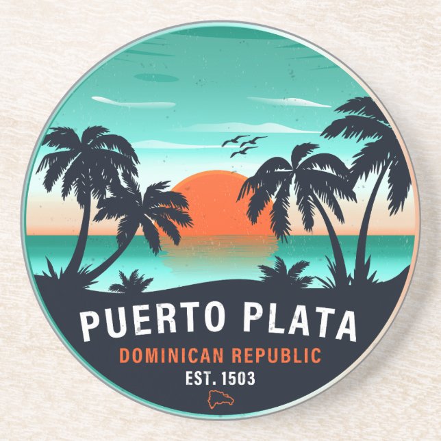 Puerto Plata Dominican Retro Sunset Souvenir 60er Getränkeuntersetzer (Vorne)
