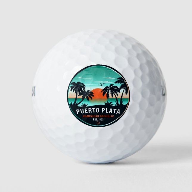 Puerto Plata Dominican Retro Sunset Souvenir 60er Golfball (Vorderseite)