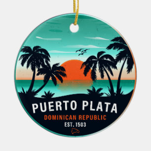 Puerto Plata Dominican Retro Sunset Souvenir 60er Keramik Ornament