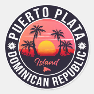 Puerto Plata Dominikanische Republik Retro Sunset  Runder Aufkleber
