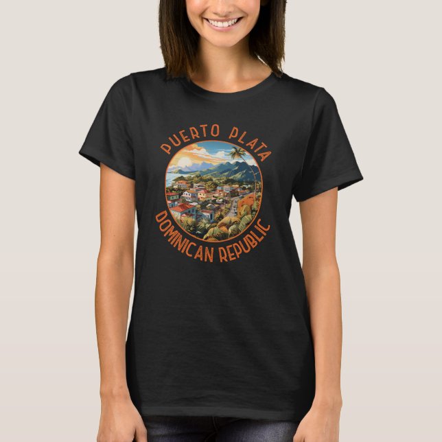 Puerto Plata Dominikanische Republik Sunset Retro T-Shirt (Vorderseite)