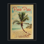 Puerto Plata Postcard Palm Treatment Obelisk Postkarte<br><div class="desc">Ein einzigartig Retro Mitte des Jahrhunderts moderne Puerto Plata Dominikanische Republik Kunstdruck in Vintage Reise Poster Stil. Es verfügt über eine geschwungene Palme am Sandstrand mit Ozean unter einem blauen bewölkten Himmel.</div>