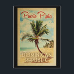 Puerto Plata Postcard Palm Treatment Obelisk Postkarte<br><div class="desc">Ein einzigartig Retro Mitte des Jahrhunderts moderne Puerto Plata Dominikanische Republik Kunstdruck in Vintage Reise Poster Stil. Es verfügt über eine geschwungene Palme am Sandstrand mit Ozean unter einem blauen bewölkten Himmel.</div>