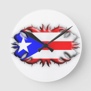 Puerto Rican Flag - Tribal Runde Wanduhr