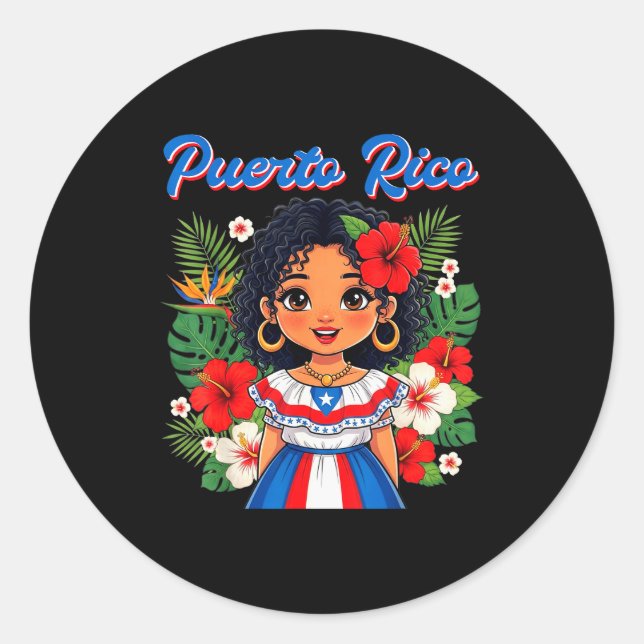 Puerto Rican Girl Culture Pride Cute Girl Traditio Runder Aufkleber (Vorderseite)