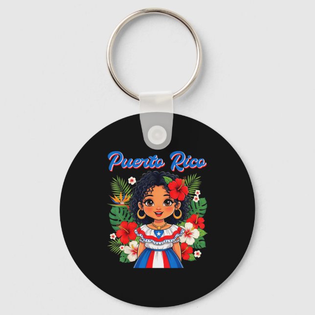 Puerto Rican Girl Culture Pride Cute Girl Traditio Schlüsselanhänger (Vorderseite)