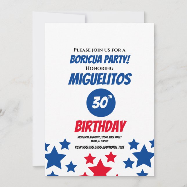 Puerto Rican Hispanic Latin Birthday Party Blue Einladung (Vorderseite)