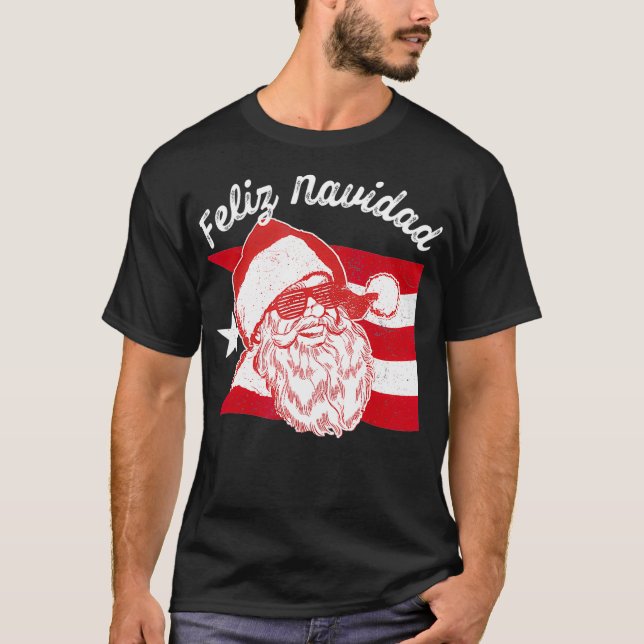 Puerto Rican Santa s Puerto Rico Flag Feliz Navid T-Shirt (Vorderseite)