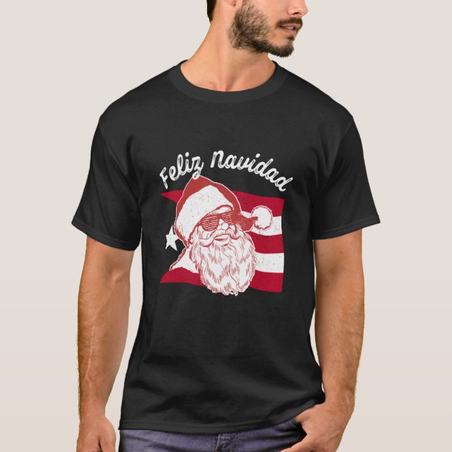 Puerto Rican Santas Puerto Rico Flag Feliz Navidad T-Shirt (Vorderseite)