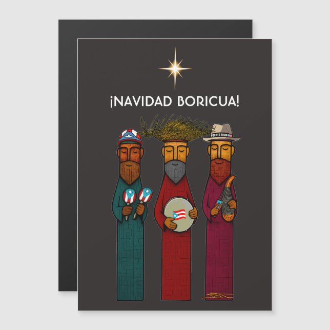 Puerto Rican Three Kings with Musical Parranda Magnetkarte (Vorne/Hinten)