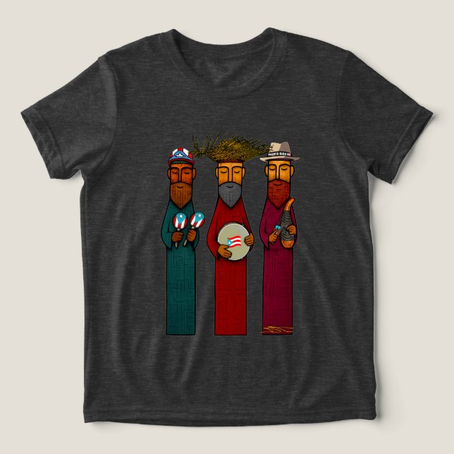 Puerto Rican Three Kings with Musical Parranda Tri-Blend Shirt (Design Vorderseite)