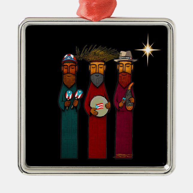 Puerto Rican Three Wise Men – Parranda Ornament Aus Metall (Vorne)
