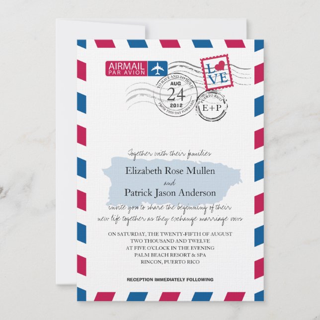 Puerto Rico Airmail Einladung zur Hochzeit (Vorderseite)