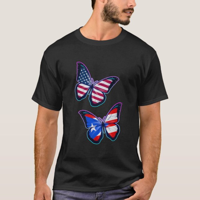 Puerto Rico And The Usa Bicultural Roots Butterfly T-Shirt (Vorderseite)