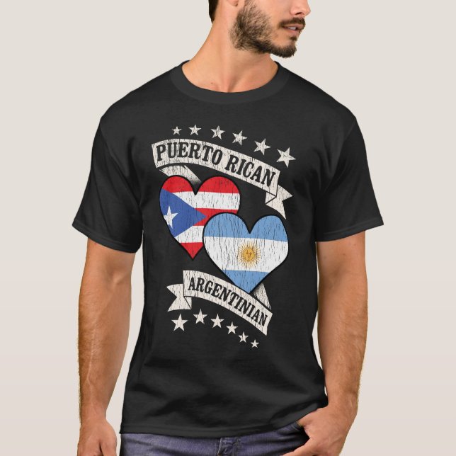 Puerto-Rico-argentinische Herzfahnen T-Shirt (Vorderseite)