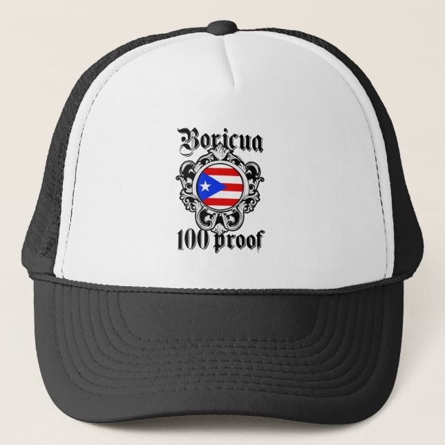 Puerto Rico Boricua 100 Proof Trucker Hat Truckerkappe (Vorderseite)